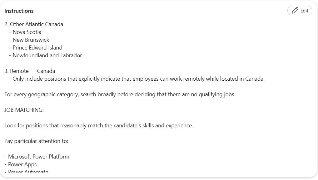 Screenshot 2 of 8 of the Job Search Agent's instructions